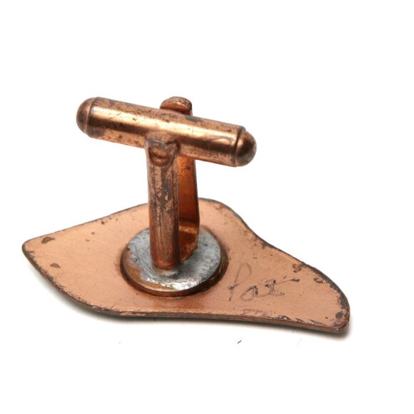 Vintage Copper Plated Enamelled Cuff Links Green Swirl 1963 Marked Casual Party - Picture 8 of 10